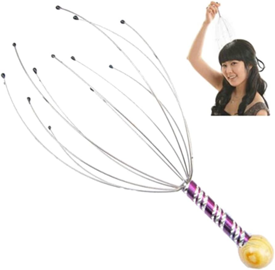 ROSENICE Scalp Massager 5pcs Hand Held Therapeutic Head Scratcher Steel Wire Head Massager with Wooden Handle for Home Spa Relief and Relaxation