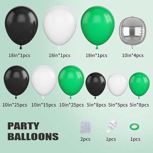 Green and Black Balloon Garland Kit With White Balloons - Arch for Boys Birthday, Baby Shower, Football, Soccer Theme Party Supplies — view 3
