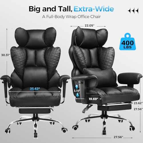 COMHOMA Big and Tall Office Chair Heavy Duty Wide Ergonomic Gaming Chair with Deluxe Embossing Leather with Foot Rest 150°Reclining Adjustable Armrests Pocket Spring Back Support and Without Pillow — view 2