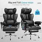 COMHOMA Big and Tall Office Chair 400LBS Wide Ergonomic Gaming Chair with Deluxe Embossing Designed Leather with Foot Rest,150°Reclining Adjustable Armrests Pocket Spring Back Support and Pillow - Image 2