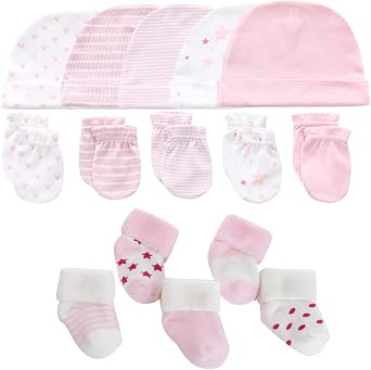 MAMIMAKA Baby Boys Caps Mittens and Thick Warm Socks Cotton Newborn Essentials Accessories (Hats+Gloves+Terry Socks), 0-6 Months
