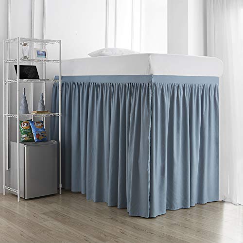 Extended Dorm Sized Bed Skirt Panel with Ties (3 Panel Set) - Smoke Blue (for Raised or lofted beds)