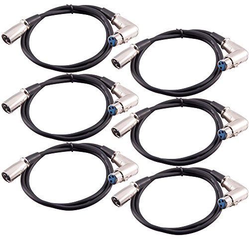 SEISMIC AUDIO - XLRRAS - 6 Pack of 3 XLR Male to Right Angle Female Audio Patch Cables