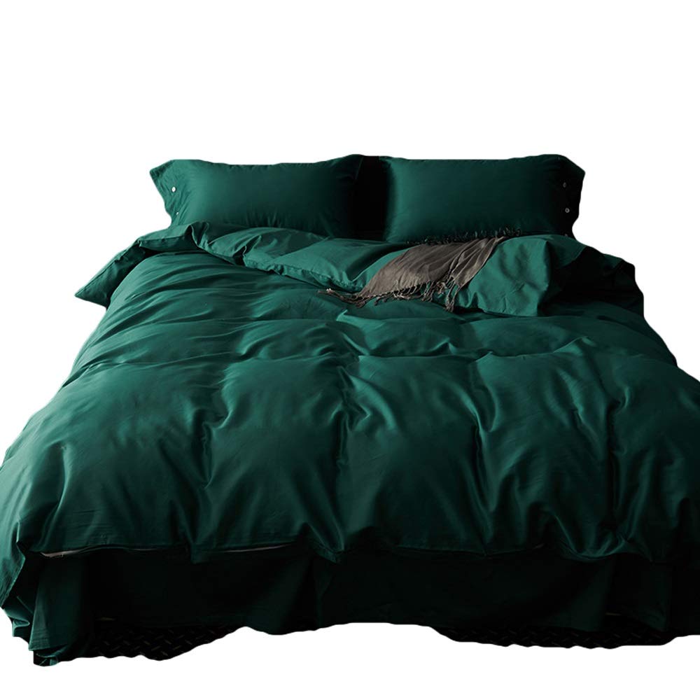 L.J.JZDY Bedding Set 4Pieces Bedding Duvet Cover Set 100% Long Staple Cotton 60s Satin Fabric Super Soft Protects and Covers Quilt Set (Color : Green, Size : 1.2m)