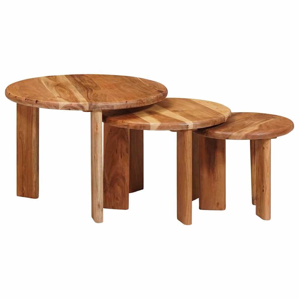 Set di 3 tavolini da caffè Nesting in legno massello di acacia | Set di 3 tavolini in vero legno di acacia per il soggiorno, impilabili in modo flessibile e salvaspazio.