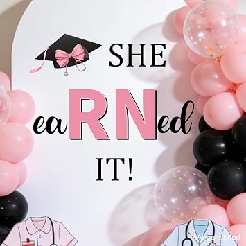 Bow She Earned It Decal Nurse Graduation Party Decoration Earned It Nurse Decorations Stickers Black Pink