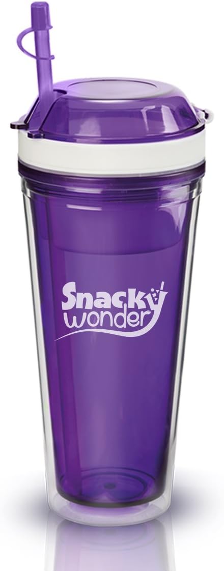 JML Snacky Wonder 2-in-1 Travel Snack Box and Drink Cup with Keep Fresh Lid (Purple)