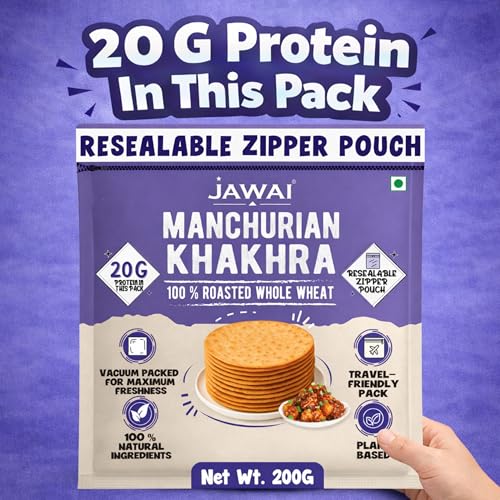 Image of JAWAI ROASTED WHOLE WHEAT KHAKRA COMBO- Punjabi, Manchurian, Cheese, Pani puri Khakhra, Plant Based, Ready To Eat Healthy Snacks Vaccum Packed (Pack of 4-200 gms each)