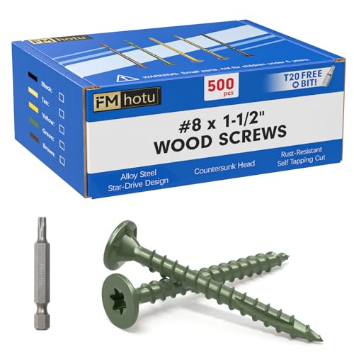 Image of #8 x 1-1 /2 inch Deck Screws, 500Pcs Star Drive Wood Screws, Rust Resistant Timber Screws for Timber /Log /Landscaping Wood, T20 Star Bit Included, Green