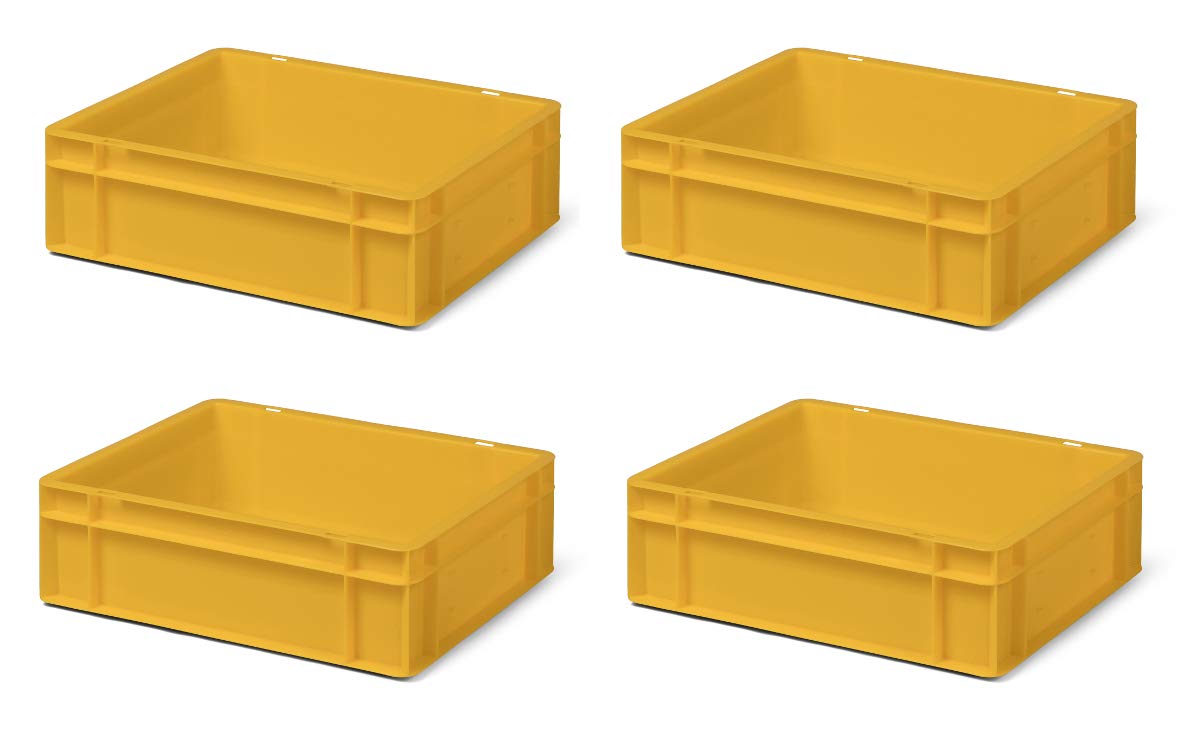 1a-TopStore 4 Stk. Transport-Stapelkasten TK412-0, gelb, 400x300x120 mm (LxBxH), aus PP, Volumen: 10 Liter, Traglast: 30 kg, lebensmittelecht, made in Germany, Industriequalität