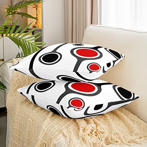 Loussiesd Set of 2 Strip Lines Throw Pillow Covers Abstract Art Cushion Case for Home Living Room Decor Reversible Geometric Circle Red Grey Black Decorative Throw Cushion Case 18x18 Inch - Image 3