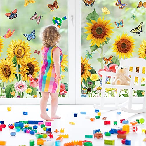 Flowers Butterflies Wall Decals Chrysanthemums Dragonflies Rose Botanical Wall Stickers Fairy Decals Pvc Removable Wall Art Decals For Girls Bedroom Nursery Decor (Sunflower, 35 X 12 Inch) #TOP5
