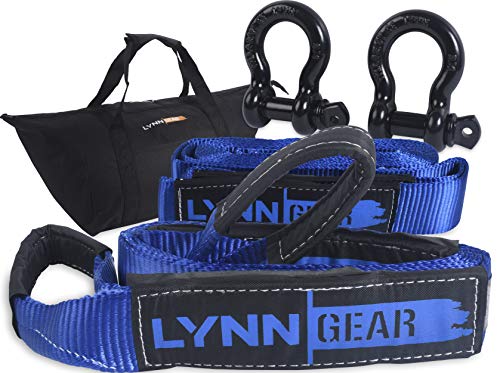 LYNN GEAR - 2PK Tow & Recovery Strap (32,000+ LB Break Strength) & D Ring Shackle Combo Kit | (1) 10 Strap, (1) 30 Strap, (2) Shackles & HD Tote | Vehicle Hauling Offroad for Pickups, ATV & Trucks!