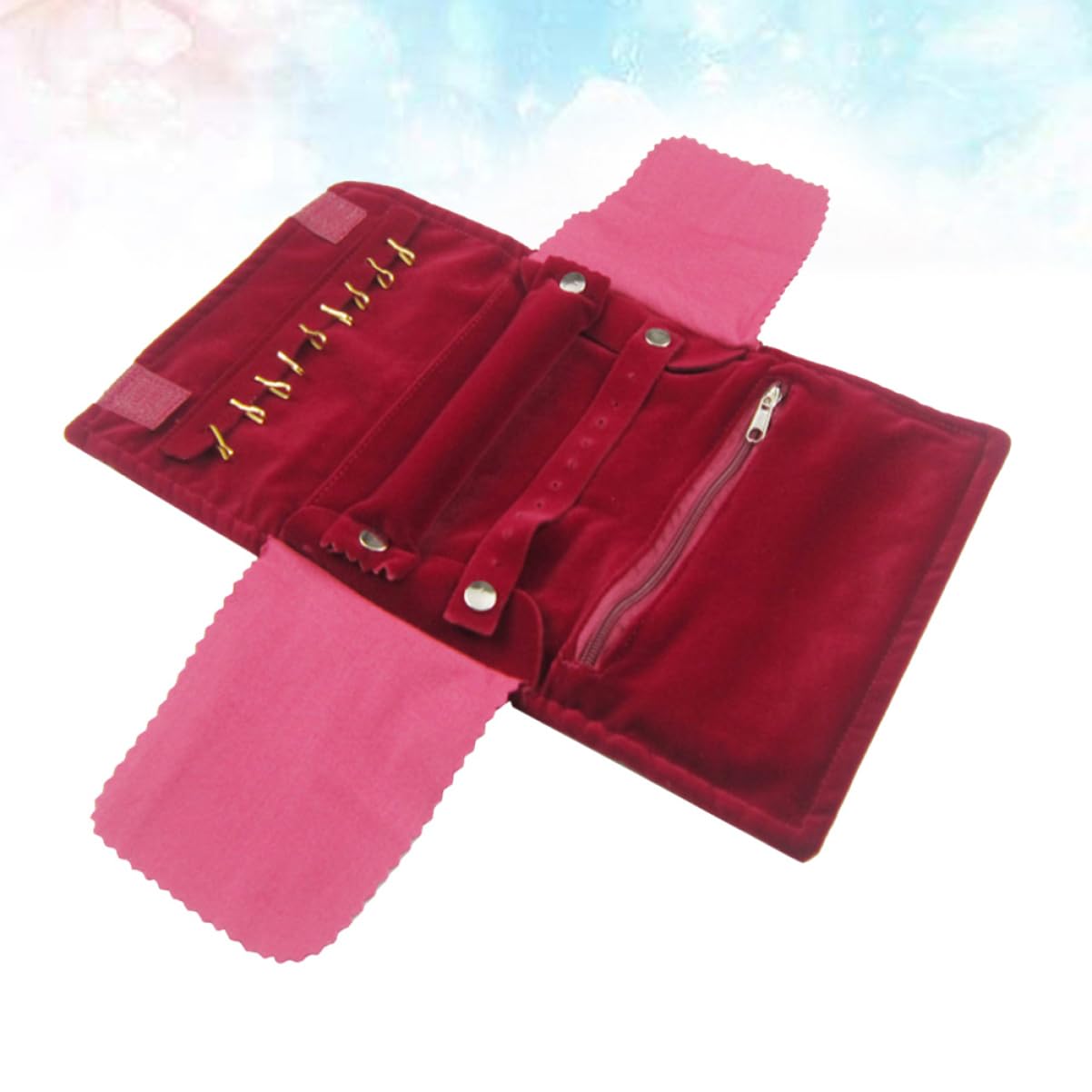 minkissy 1pc Jewelry Storage Pouch Compact Lint Roller Bag for Earrings Rings Bracelets Durable Organizer for Women Travel Friendly Design Red