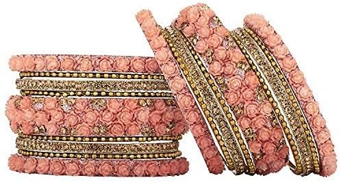 Aheli Ethnic Colorful Metal Bangles Chudha Set Stone Studded Bangle Set Indian Wedding Wear Fashion Jewelry Gift for Women Green - Image 7