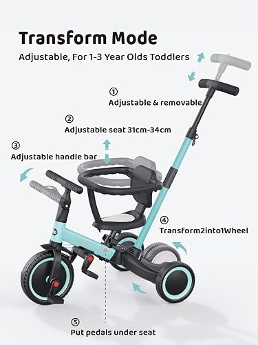 Miniatura 6 de newyoo Triciclos para niños de 1 a 3 años, bicicleta de equilibrio para bebés, regalo de Navidad y cumpleaños para niños y niñas, triciclo con asa