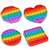 4 Pack Pop It Pop Its Rainbow Pop Fidget Toys Poppet Push Pop Bubble Fidget Popping Sensory Toy for Kids and Adults, Fidget Popper Stress Relief 4 Shapes Fidget Poppers Circle, Square, Octagon, Heart