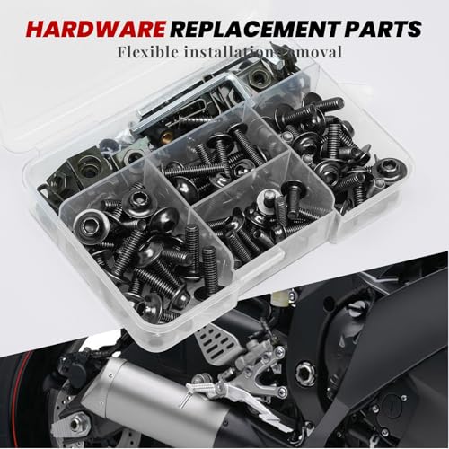 Image of Titanium Motorcycle Fairing Bolt Kit 177Pcs, M5 M6 Stainless Steel | Assorted Well Bolts, Windscreen Screws, Fastener Clips Universal Fit for Kawasaki Suzuki Honda Yamaha BMW Ducati GSXR
