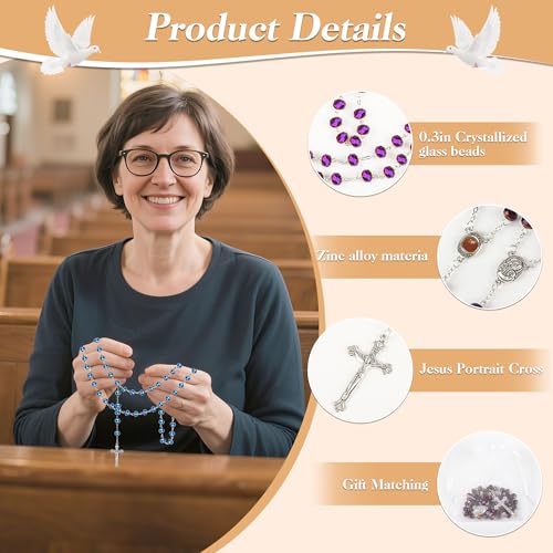 30 Set Rosary Bead Bulk Catholic Crystal Glass Rosaries Beads for Women Men Jesus Holy Cross Rosary with Organza Bags Baptism First Communion Church Religious Present4