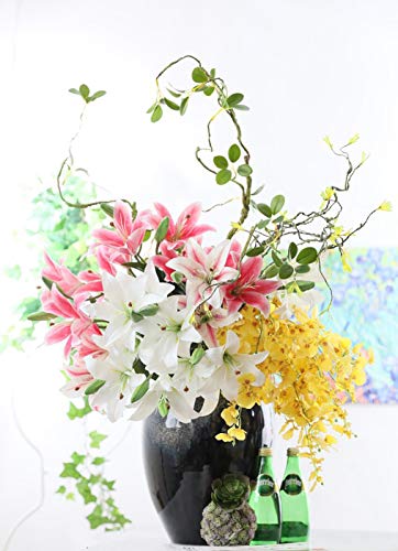 Lnhomy 6 Pack Artificial Lily Flowers Full Bloom Fake Latex Real Touch Artificial Flower Bouquets With 3 Heads Wedding Party Decor Home Decor, (White) #TOP5