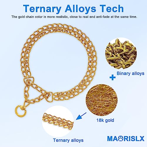 Gold Dog Chain Collars, Stainless Steel Dog Collar Adjustable Walking, Chew Proof Double Row Chain Dog Collar For Small Medium Large Dogs (M:(17'' - 21''), Gold) #TOP1