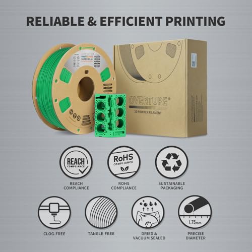 Image of OVERTURE Super PLA+ Filament 1.75mm, Toughness Enhanced PLA Plus | Professional Toughness 3D Printer Filament 1kg (2.2lbs), High Precision + /- 0.02mm, Fit Most FDM Printer (Green)