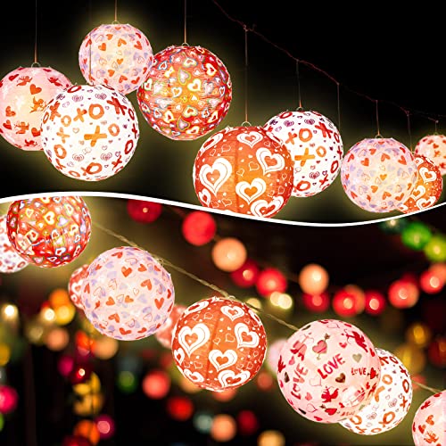 Image of Panelee 12 Pcs Valentine's Day Paper Lanterns Party Decorations Pink Heart Hanging Round Lanterns 8 Inch Hanging Paper Party Decorations for Valentine Indoor Outdoor Party Decorations Supplies