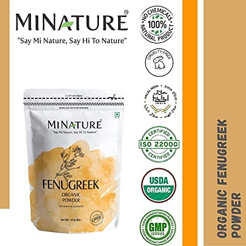 Mi Nature Usda Certified Organic Fenugreek Powder (Trigonella Foenum)(100% Natural, Organically Grown) (227G / (1/2 Lb) / 8 Ounces) - Resealable Zip Lock Pouch #TOP7