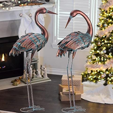 chisheen Crane Garden Statues Outdoor Yard Decorations Metal Heron Yard Art Bird Sculpture Decor for Outside Lawn Patio Large Size, for Women Mom,Set of 2 Cover