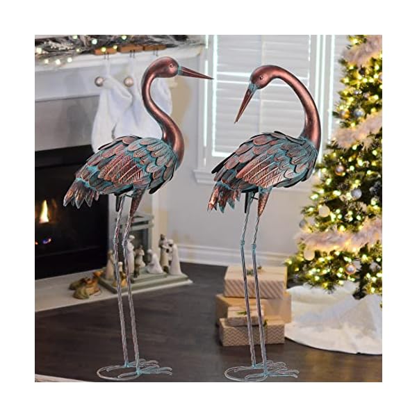 Chisheen crane garden statues outdoor yard decorations metal heron yard art bird sculpture decor for outside lawn patio large size for women momset of 2  urban country home decor