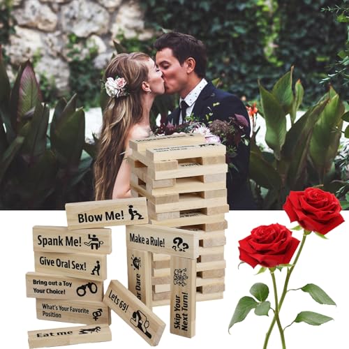 ZoeWei Couples Games 48pcs Wooden Stacking Tower Game for Adults Naughty Date Night Games for 2 Players Intimacy Building Game for Valentine Party or Travel