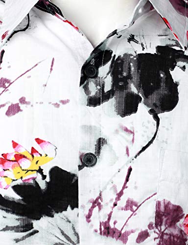 JOGAL Men's Flower Short Sleeve Button Down Hawaiian Shirt3
