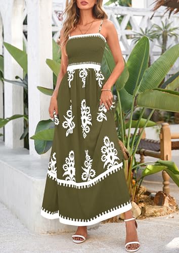 Image of PRETTYGARDEN Women's Summer Boho Maxi Dress Floral Sundresses | Spaghetti Strap, Sleeveless, Smocked Bodice, A-Line Long Flowy, Lightweight Soft, Wedding Guest Party, Beach Vacation Outfits