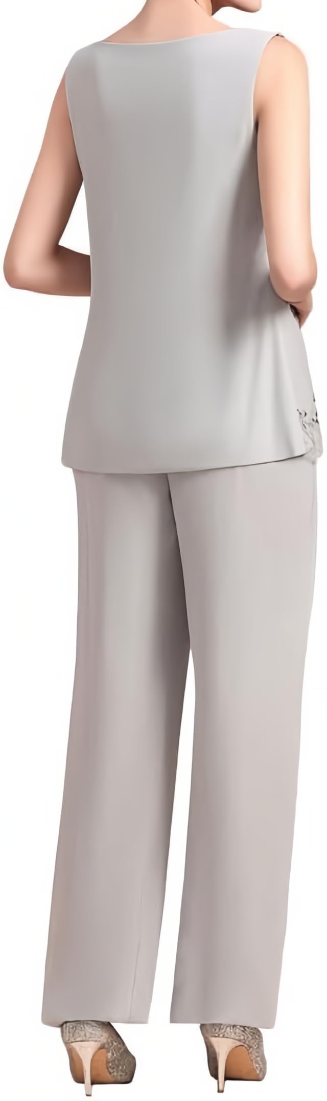 Damen 3 Teilig Hosenanzug für Hochzeit,Langarm Spitze Festlich Formelle Abendanzüge mit Bolero Chiffon Große Größen Hosenanzug