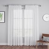 UPOPO White Sheer Curtains 80 inches Long Living Room Kitchen Dining Curtain Sheers Basement 2 Panels Voile Transparent Bedroom Drapes Linen Textured Rod Pocket Window Treatment Set