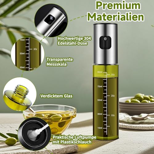 CenYouful Ölsprüher für Kochen, Grünes UV-Schutz Glas Öl Sprühflasche, 100% BPA frei Ölsprüher für Speiseöl, Küche Ölsprühflasche für Heißluftfritteuse, Oil Sprayer mit Skala & Trichter, Ölspray 3
