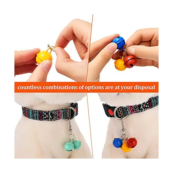 32-Pieces-Cat-Dog-Collar-Bells-Colorful-Pet-Bell-Dog-Collar-Charm-Bells-with-16-Round-Key-Rings-4-Buckles-Pet-Necklace-Pendant-Accessories-for-Puppy-Kitten-Potty-Training 32 Pieces Colorful Dog Collar Bells