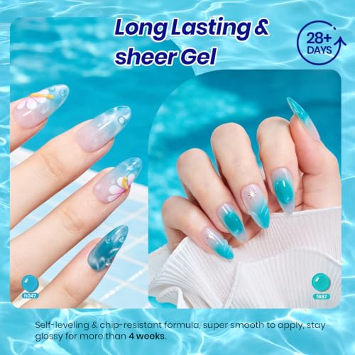 Image of Beetles Blue Gel Nail Polish Set - Ocean Veil 6 Colors Jelly Gel Nail Polish Kit Green Sheer Translucent Effect Soak Off UV Nail Art DIY at Home Gift for Women