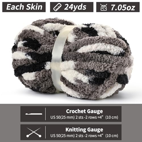 Image of 10 Pack Jumbo Chunky Yarn for Hand Knitting, Fluffy Chunky Chenille Yarn for Crocheting, Variegated Chunky Knit Baby Blanket Yarn, 240 yds /70.5 oz Super Bulky Yarn(Black-White-Grey)