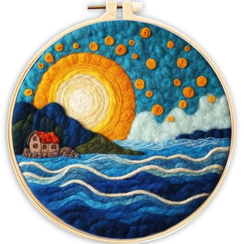 Image of SARBUTER Needle Felting Kits, DIY Wool Felt Starer Needle Felting Embroidery Kits for Beginners ，Suitable for Giftware Home Decoration (Rising Sun by The Sea)