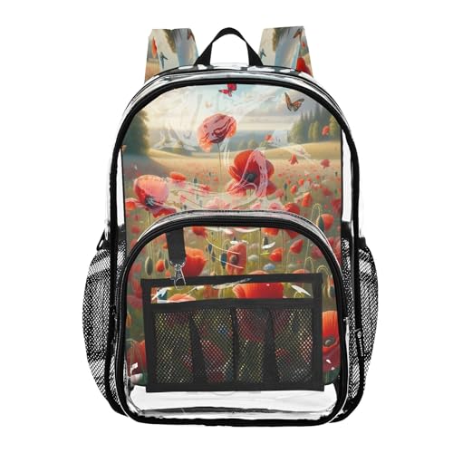 Joitme Mochila de flores de amapola para niños escolares, mochilas para niñas, bolsa grande de PVC, Poppy Flowers 2, Talla única, Flores de amapola