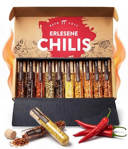TIMBER TASTE® Chili Geschenkset 10er - Scharfe Gewürze bis 1,2 Mio Scoville Reaper Trinidad Scorpion Habanero Ghost Pepper | Schärfeliebhaber Männergeschenke edle Feinkost - Geschenke für Männer