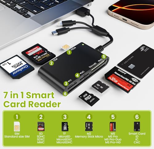 Adaptador de tarjeta SIM para iPhone y lector de tarjetas inteligentes USB-C y SD 2