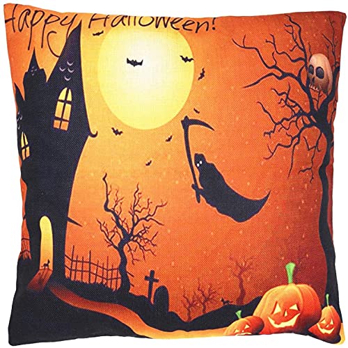Zuext Happy Halloween Throw Pillow Covers Set Of 4 18X18 Inch For Fall Harvest, Decorative Orange Pumpkin Bat Ghost Witch Cotton Linen Cushion Cover Pillowcases For Car Sofa Bed Couch 45 X 45 Cm #TOP4