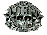 Alaani Skull Totenkopf Lucky 13 Tattoo Your Soul Gürtelschnalle Buckle, Mehrfarbig, 10,5x7,5cm