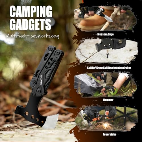 Geschenke für Männer 16IN1 Multitool Camping Zubehör Geschenk Vatertag Männergeschenke Survival Gadgets mit Axt Hammer Zange Säge Schraubendreher Flaschenöffner Pfeife Geburtstagsgeschenk