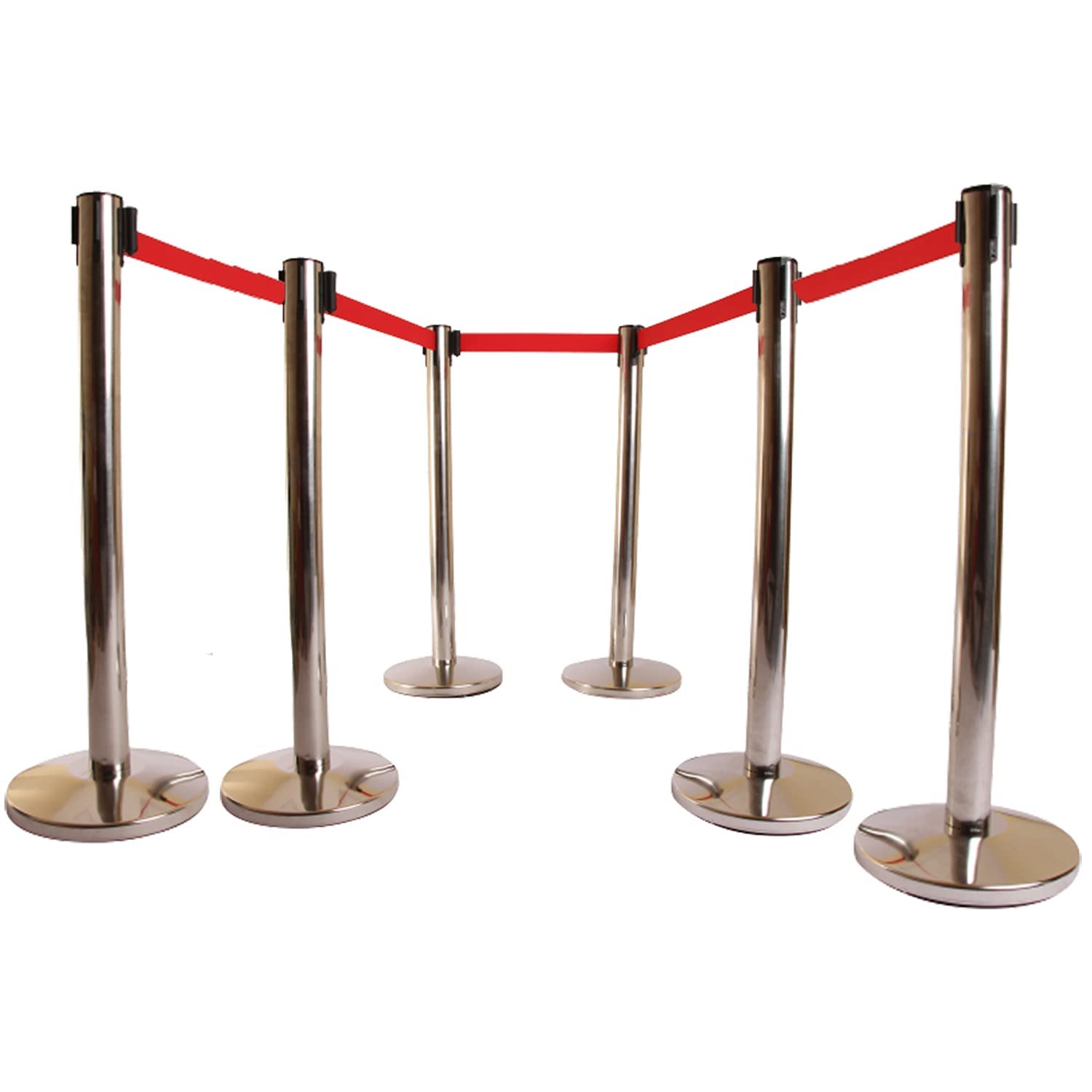 Aspire™ Q Manager, 202 Grade Extendable 2.25 m Hook Type Stanchions Barrier Accessories Steel Barricade, Que Manager - Red - Set of-6
