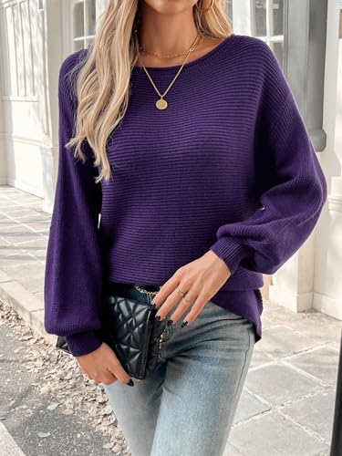 Mokayee Womens Long Sleeve Fall Sexy Casual Off The Shoulder Loose Fit Batwing Asymmetrical Pullover Sweater4