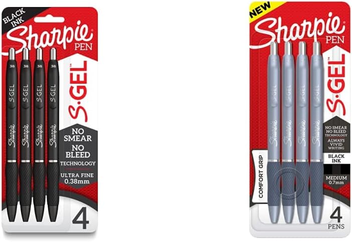 SHARPIE S-Gel, Gel Pens, Ultra Fine Point (0.38mm), Black, 4 Count