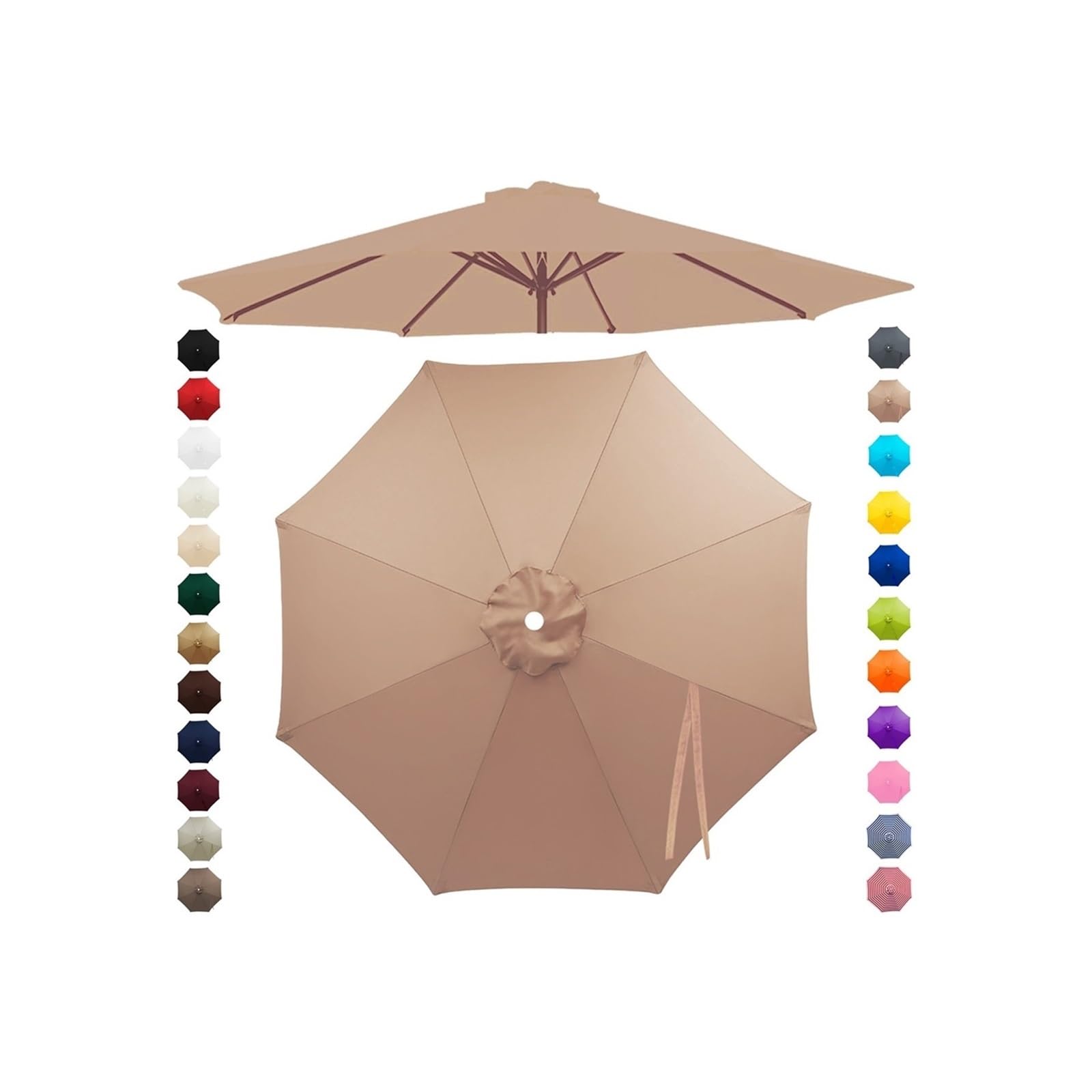 Chinimon Replacement Parasol Canopy 2m/2.5m/2.7m/3m/3.5m, 6/8 Arms Garden Parasol Cover for Yard Beach (Champagne, 3.5m/8-Ribs)